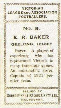 1934 Godfrey Phillips Victorian League and Association Footballers #9 Edward Baker Back